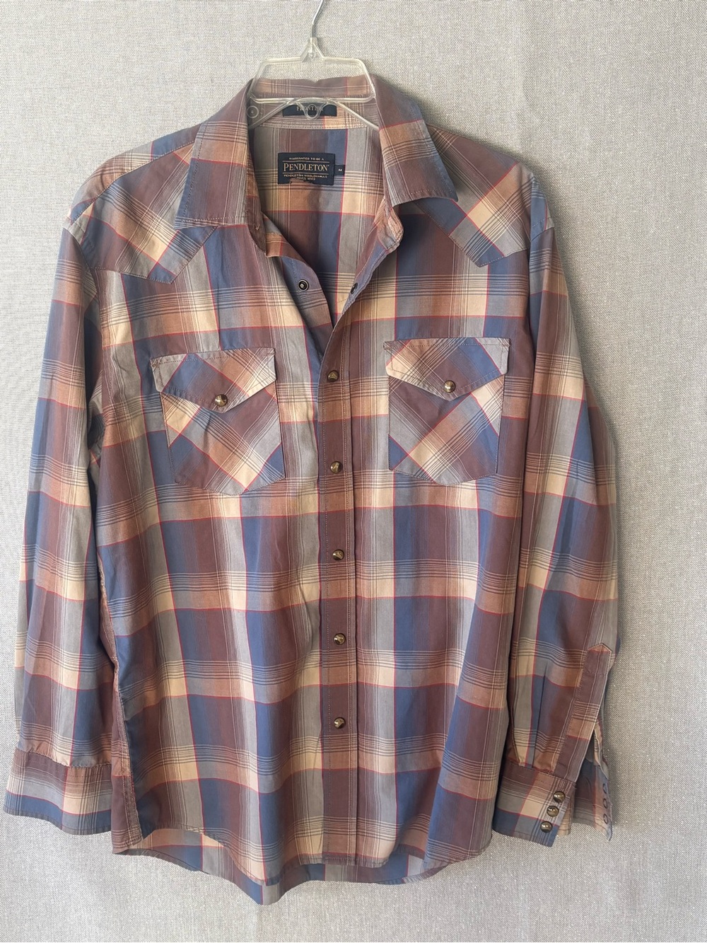 Pendleton Plaid Western Button-Up Shirt in Blue and Cream with Rust Accents